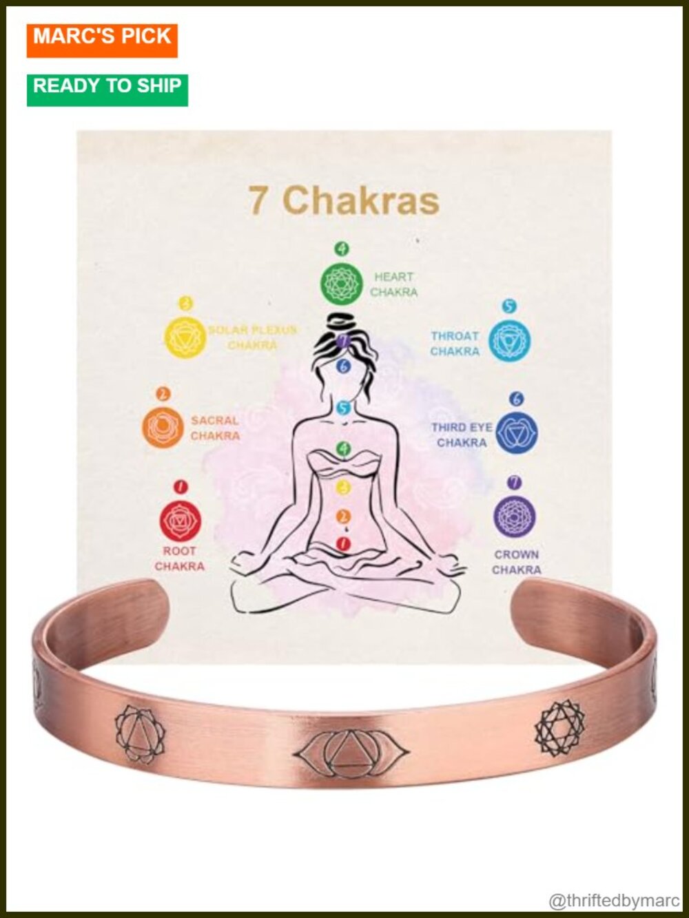 7 Chakra Copper Cuff Bracelet for Anxiety Relief, Healing Meditation Bangle